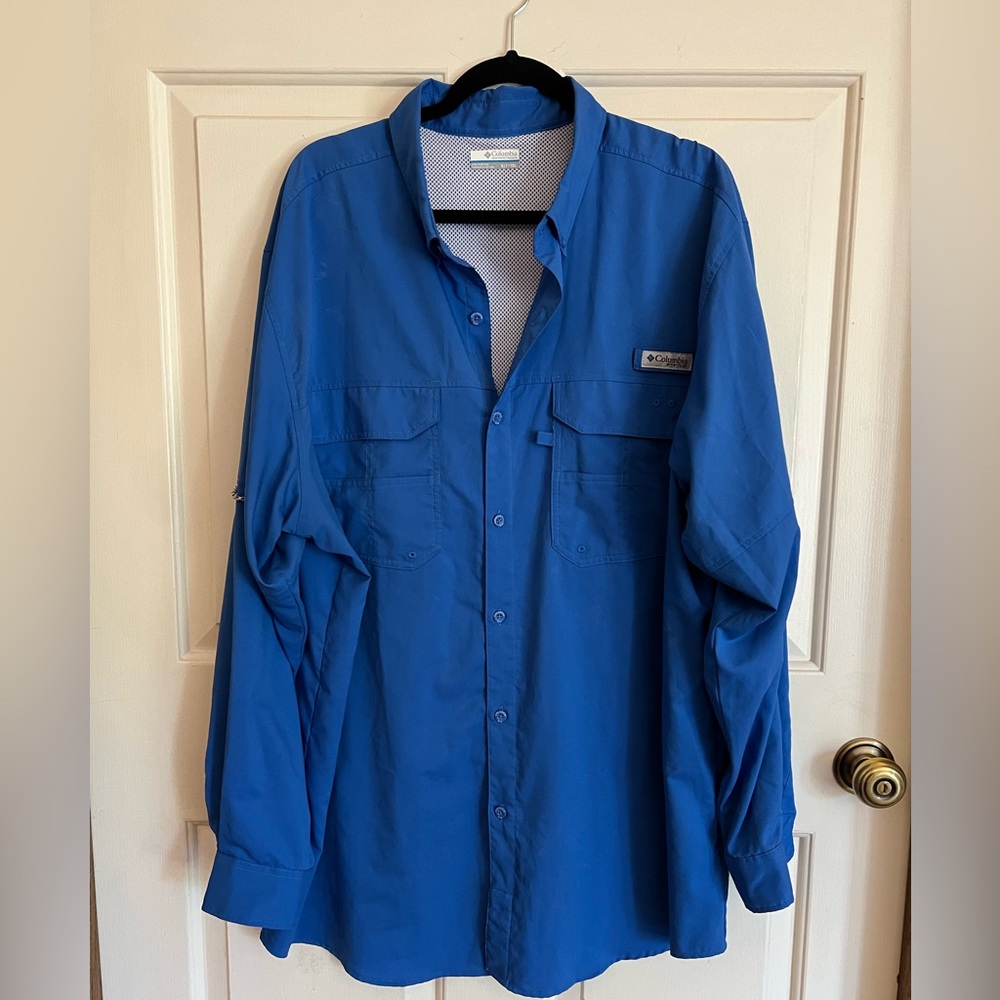 Columbia PFG Vented Mens XLT Button up Long Sleeve Blue Shirt Fishing